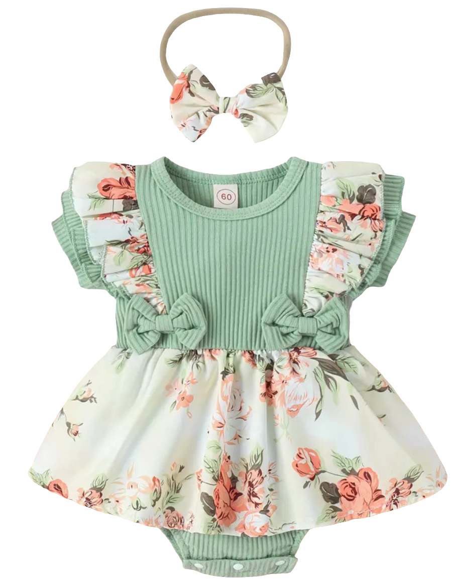 Lilly green bodysuit with matching bow