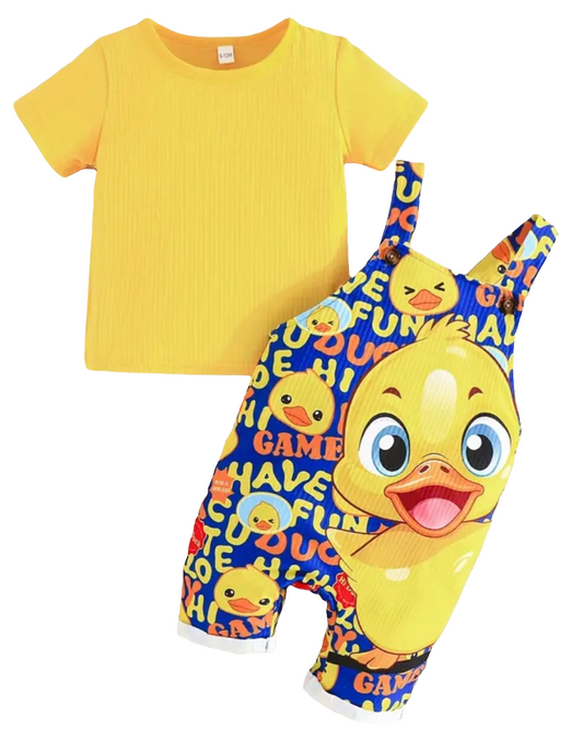 Quackery t-shirt and overalls