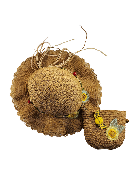 Sun hat brown with matching bag