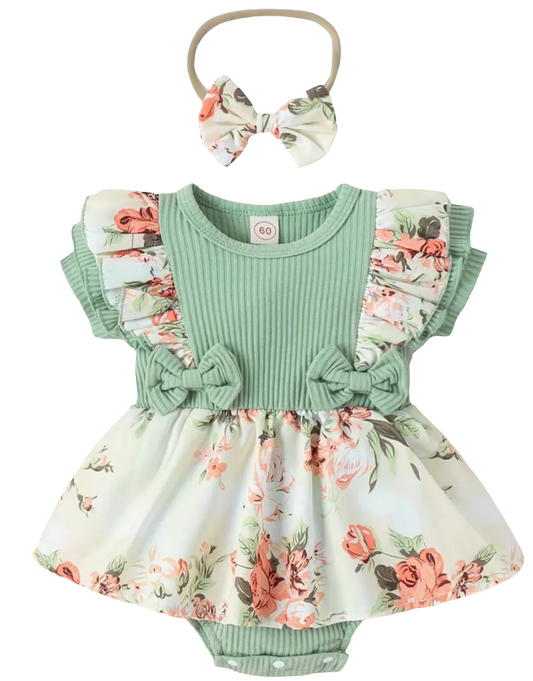 Lilly green bodysuit with matching bow